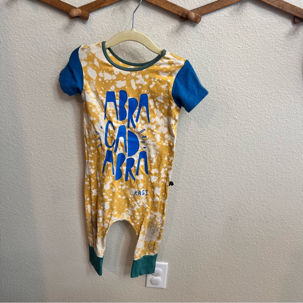Rags to RACHES Yellow Tie-Dye 'Abracadabra' Baby Romper with Blue Sleeves 18-24